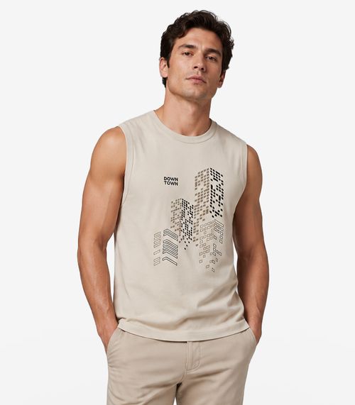 Regata Masculina Meia Malha Com Estampa Diametro Bege