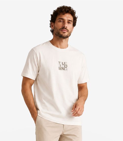 Camiseta Masculina Meia Malha Com Estampa Diametro Bege