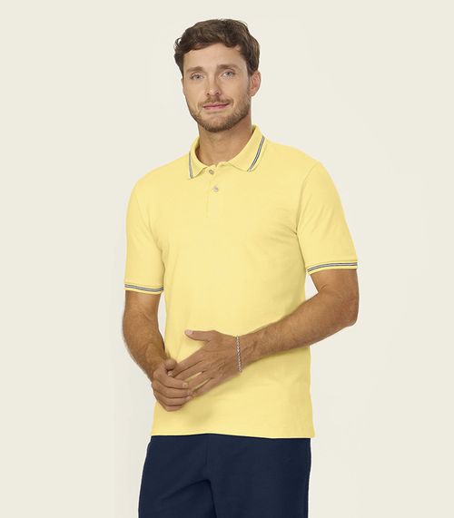 Polo Masculina Piquet Duplo Diametro Amarelo