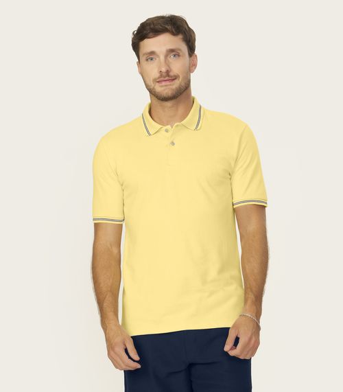Polo Masculina Piquet Duplo Diametro Amarelo