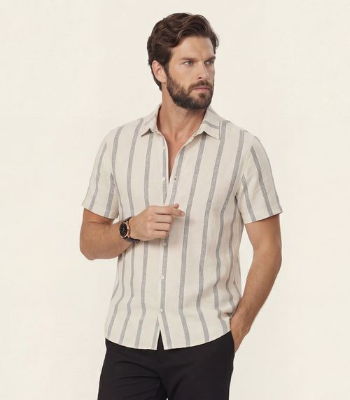 Camisa Masculina Linho Maquinetado Diametro Preto