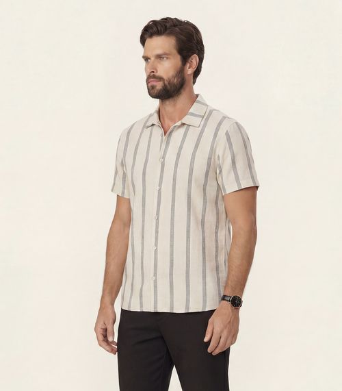 Camisa Masculina Linho Maquinetado Diametro Preto