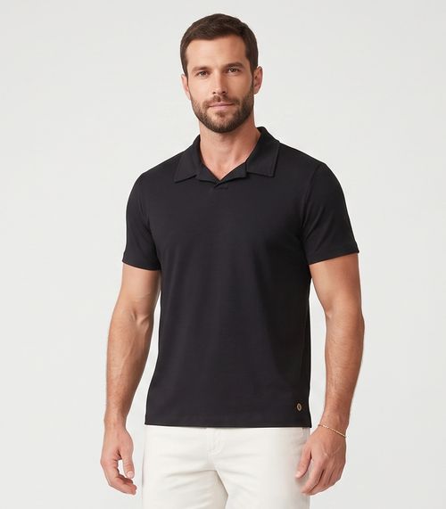 Polo Masculina em Ribana Viscose Diametro Preto