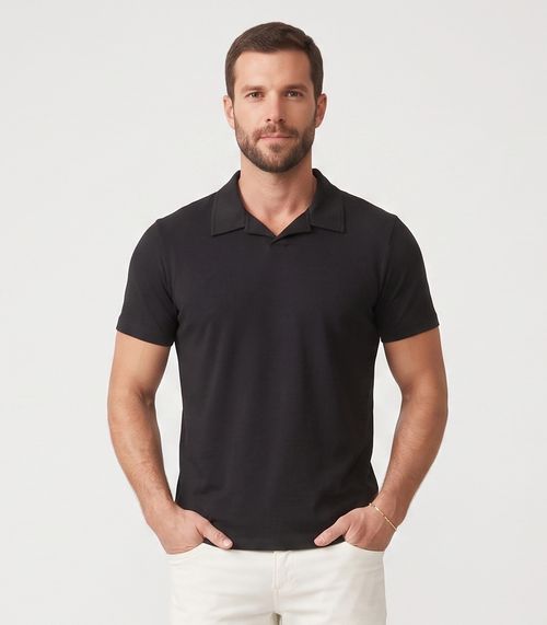 Polo Masculina em Ribana Viscose Diametro Preto