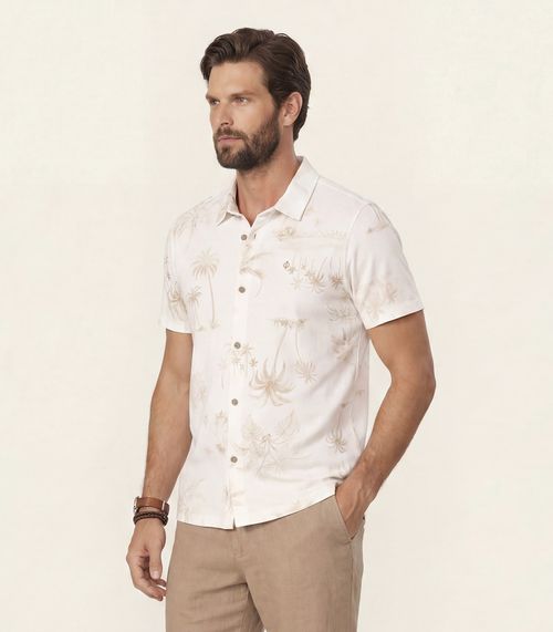 Camisa Masculina Estampada Meia Malha Diametro Bege
