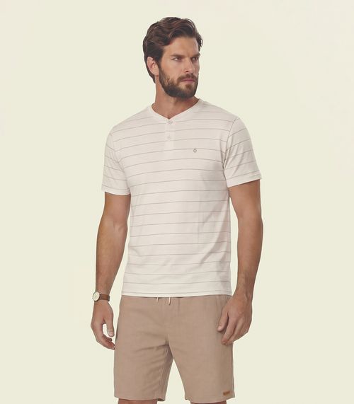 Camiseta Masculina Meia Malha Linho Diametro Bege