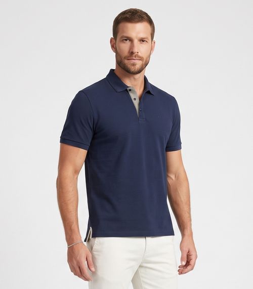 Polo Masculina Malha Texturizada Diametro Azul